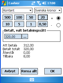 Övrigt köp / rabatt Om något som inte finns med i registret ska säljas, välj Övrigt köp / rabatt i menyn: Skriv in beskrivning, pris och momssats