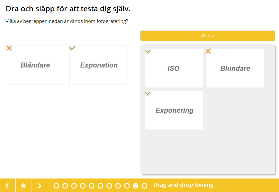 6.8. Dra och släpp Mallkategori: Interaktiva Med den här mallen kan man skapa en dra och släpp-övning. Man väljer ut max fem bilder som ska kan dras till en släppzon.