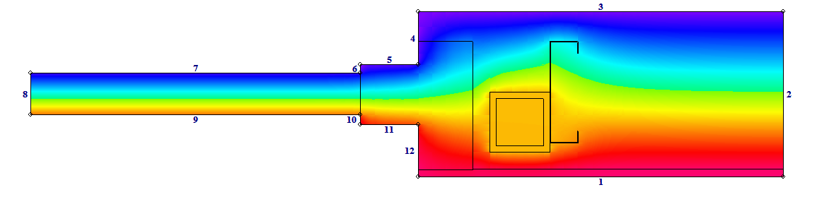 Figur 5.62. Temperaturfördelning efter isolering på utsidan av utfackningsväggen och mellan stålpelare och träreglar. För hörndetaljen som finns i utfackningsväggen, se figur 5.