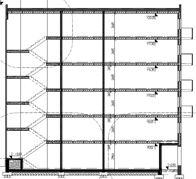 5.3.4 Kostnadsberäkning för uttorkning av byggfukt Beräkning av kostnader för uttorkning av byggfukt i betongkonstruktioner utförs för det femvåningshus som byggs av entreprenören, se figur 5.75.