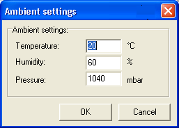 Bild 6.1 Dialogrutan Lufttrycksdata CardioPerfect Workstation 1. Ange värdet för Temperatur. (Värdet för omgivningstemperaturen.) 2. Ange värdet för Luftfuktighet.