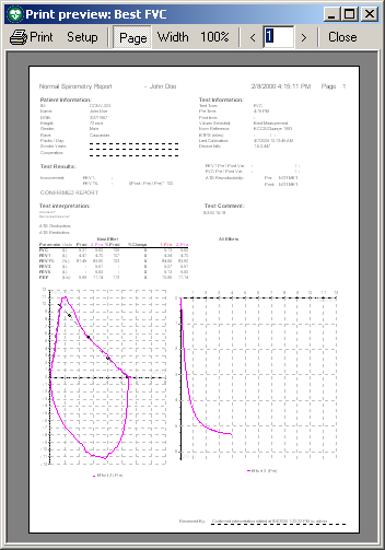 11.2 Utskriftsformat för rapporter SpiroPerfect-modulen Utskrift följande rapportformat: Alla plus bästa test FVC Bästa FVC Bästa MVV Bästa SVC Bästa tre FVC Mätvärden MVV Mätvärden SVC Mätvärden FVC