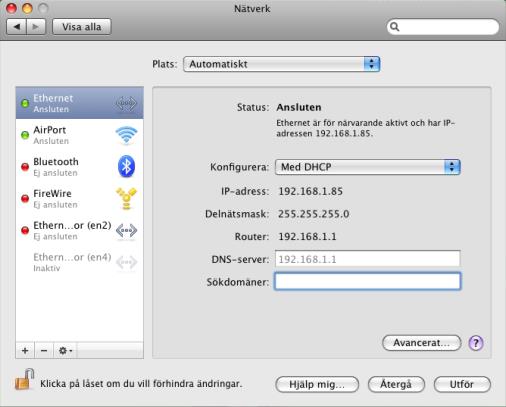 Konfiguration av datorn i MAC Följande instruktioner gäller om du har operativsystem MAC. OBS!