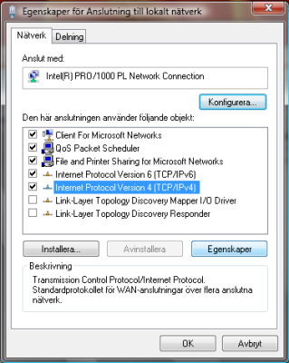 Konfiguration av datorn i Windows Vista Följande instruktioner gäller om du har operativsystem Windows Vista. OBS! Ändringar görs enbart vid markerade områden. Konfiguration 1.