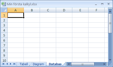 Starta Excel - Välj [Start] [Program] [Microsoft Office] [Microsoft Excel] - Spara arbetet som Min första kalkyl (Bild 1: Kalkylblad) Ett kalkylblad består av ett antal celler.