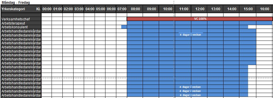 SCHEMA/TÄTHETSSCHEMA Nedan är ett exempel på hur schemat skulle kunna se ut Detta är