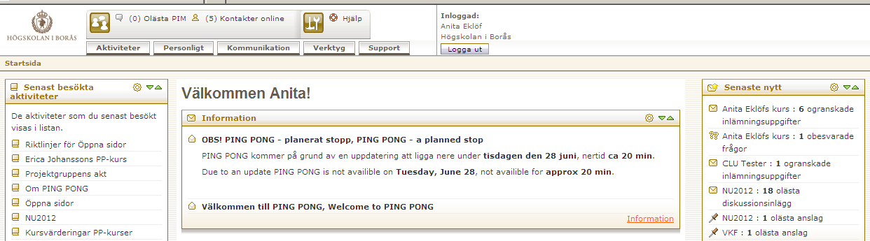 Att logga in Du hittar PING PONG på adressen: https://pingpong.hb.se Logga in med dina användaruppgifter. OBS! Små bokstäver i användarnamnet.