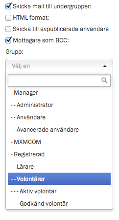 Till höger om detta har ni inställningar. Dels grundinställningar och dels vilken grupp/grupper ni vill skicka till.