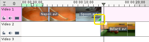 Markören för storleksändring Eftersom leken kommer efter maten, finns ett biljardklipp. Lägg dessutom till det på tidslinjen.