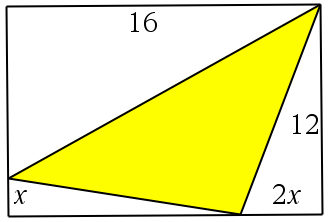 b) Arean av den gula triangeln blir då 16 1 fx ( ): 16 (1 x) (16 x) x 1 x Ax ( ) 1 16 Vi tittar på grafen och avgör minimivärdet. x-värdet borde variera mellan 0 och 8.