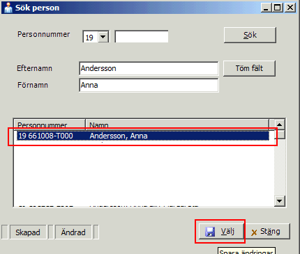20 (28) Söka person på namn Du kan även söka upp brukaren via Sök Person om du inte har