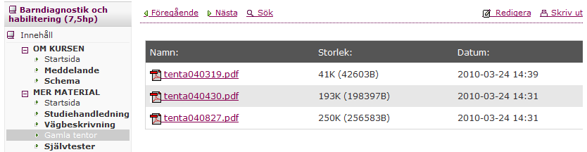 Ladda upp filer Nu öppnas ett fönster där du ser aktivitetens resurser. Alla filer som du laddar upp till filarkivet hamnar i Aktivitetens resurser. Du ska ladda upp 3 pdf-filer under Gamla tentor.