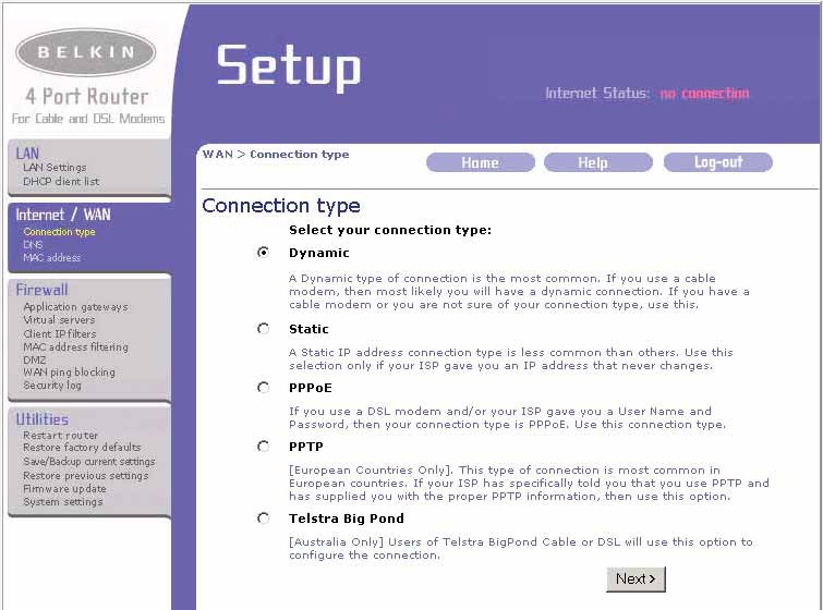 Konfigurera Routern med samma inställningar som din Internet leverantör använder För att konfigurera Routern med samma inställningar som din Internet leverantör klickar du på