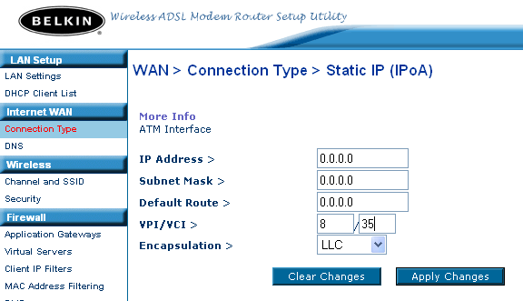 Inställning för Statisk IP uppkoppling Statisk IP är mindre vanligt. Om din Internetleverantör kräver en statisk IP-adress dvs.