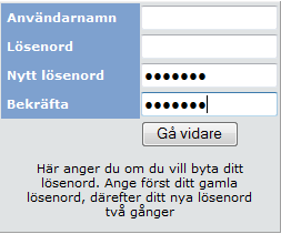 Logga in Ange lösen Observera! Att bilden och arbetssättet kan skilja sig för olika kunder. Alt 1. Första gången Fyll i ditt användarid. och ditt lösenord och klicka på Logga in. Alt 2.