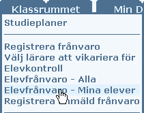 Elevfrånvaro Mina elever Frånvaro i procent Förutom den grafiska översikten vill man ofta först få fram totalsummor för sin grupp för ett visst tidsintervall.