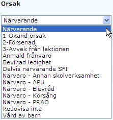 Hannah Allen har anmält tandläkarbesök. Om man lägger muspekaren på det stora A:et visas fler detaljer. Allen kommer till lektionen men måste gå kl. 15:00.