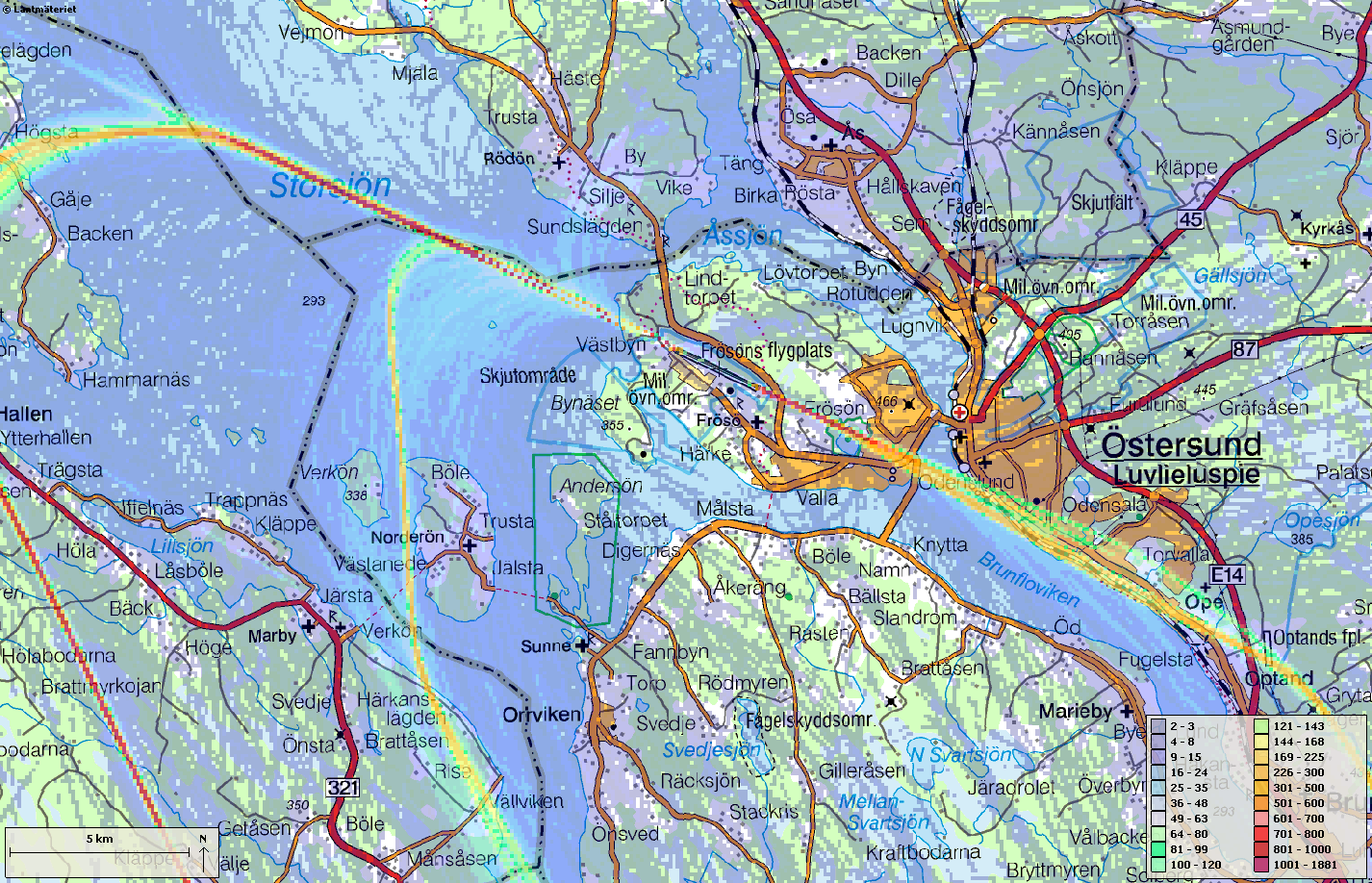 RAPPORT 2015-03-23 01.00 D 2015-0012414 25(33) Figur 4 Flygtäthetsplot av 4 197 starter 2014-01-01 2014-12-31 med turbopropeller och jetflygplan.