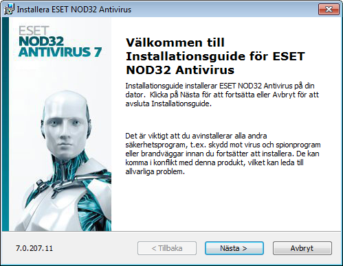 Installation ESET NOD32 Antivirus innehåller komponenter som kan komma i konflikt med andra antivirusprodukter eller säkerhetsprogram som är installerade på datorn.