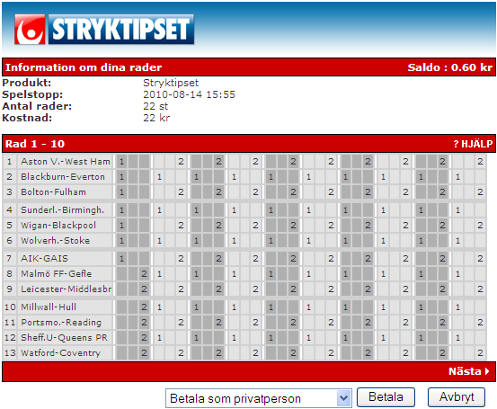 n. De första raderna/systemen i filen visas upp samt uppgift om totalt hur många rader som har mottagits. o. Du kan titta på samtliga rader eller system genom att klicka på knapparna Nästa respektive Föregående.