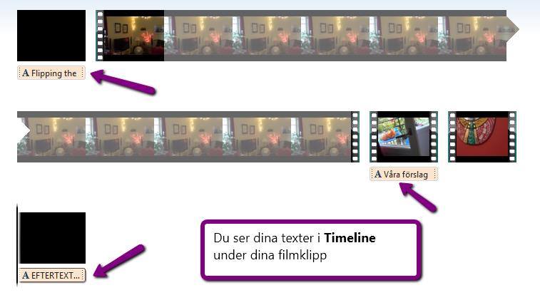 Infoga filen i början av filmen och i slutet av filmen (under tiden som Titel och Eftertexter visas).