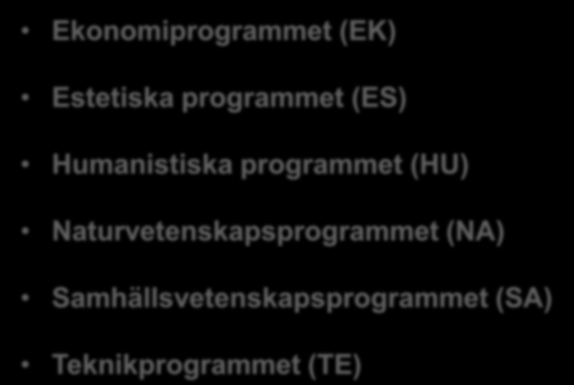 6 Högskoleförberedande program Ekonomiprogrammet (EK) Estetiska programmet (ES) Humanistiska