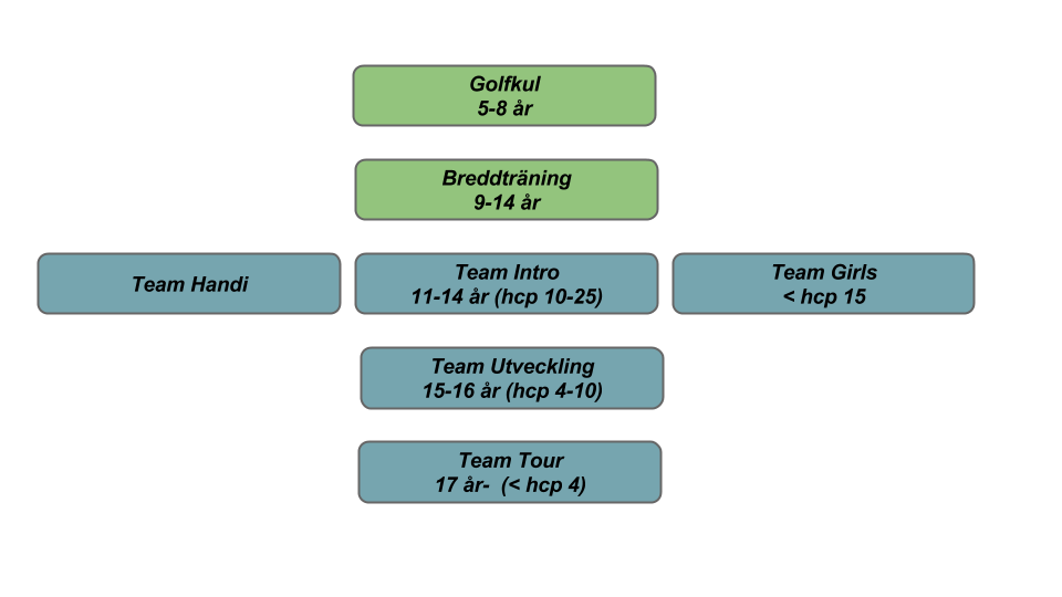 Vår verksamhet är indelad i en bredd och tävlingsdel. Inom Breddverksamheten för 5 14 år ingår golfkul och breddträningen som är ingången till golfen.