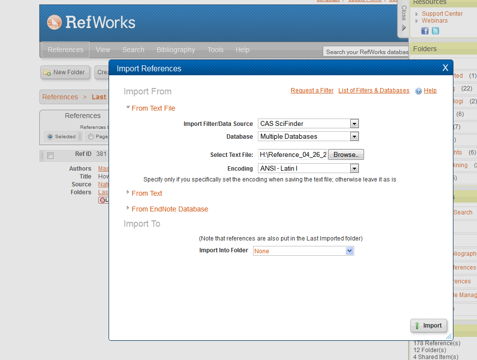 Importera referenser från SciFinder 3. Klicka på Import under References 4.