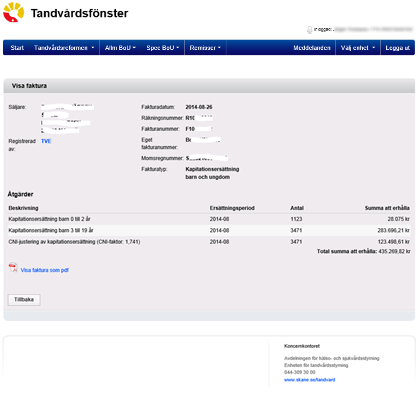 26 (34) Användaren kan söka på Eget fakturanummer (detta skapas automatiskt av systemet med formatet BoUTVÅÅÅÅMM), ett datumspann för fakturadatum, fakturanummer (även Räkningsnummer kan anges i