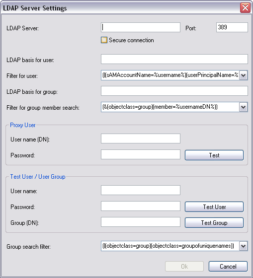 Bosch Video Management System Sidan Användargrupper sv 181 Inställningar för LDAP-server LDAP-server: Ange namnet på LDAP-servern.
