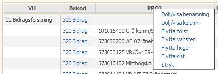 Redigera kolumner i en bild Du kan ändra var kolumnen visas i bilden genom att högerklicka på musknappen när pekaren står på kolumntexten. Då visas ett antal alternativ.