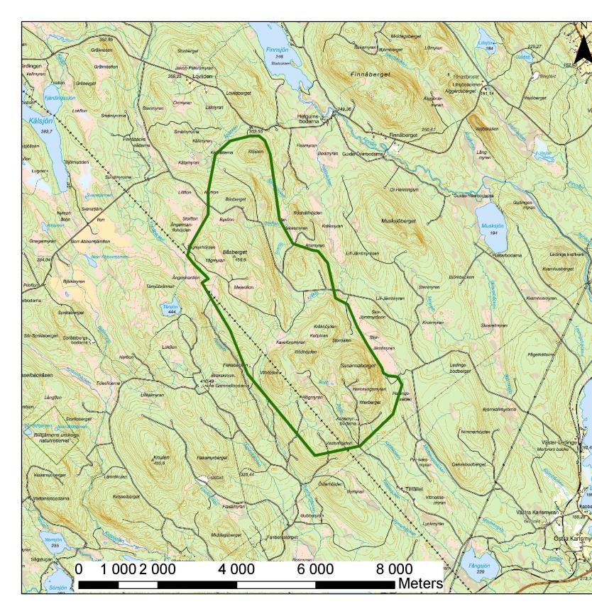 Vindkraft Finnåberget Ansökans utformning Projektområde ca 6 km väster om Långsele Utpekat