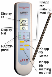 KombiTemp HACCP PLUS är en termometer för egentillsyn av livsmedel med möjlighet till både kontaktlös mätning med infraröd teknik och med insticksgivare.
