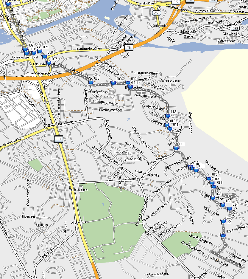 61 Bilaga 6 Testcykling av några cykelstråk Testcyklingen har registrerats med det GPS-uppritade spåret i