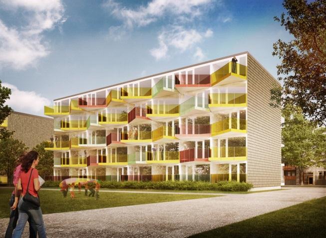 Byggnadsutformning och energieffektivitet Lägenheten kan staplas till sexvåningshus. Två varianter har illustrerats, ett punkthus och ett loftgångshus.