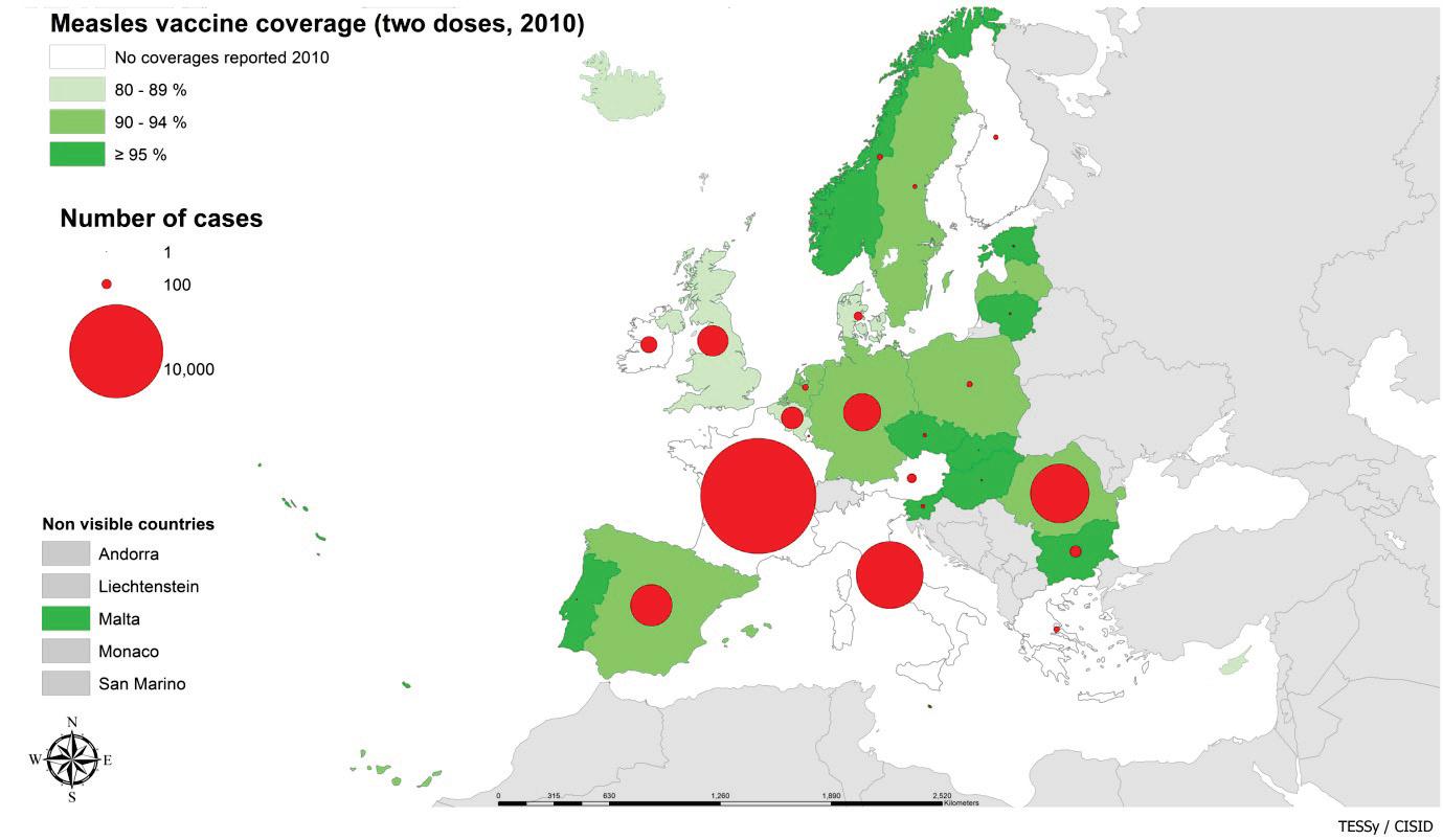 Fördelning av mässlingfall i EU- och EEA/EFTAländer