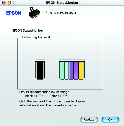 Öppna EPSON StatusMonitor Följ anvisningarna nedan när du öppnar EPSON StatusMonitor. Mac OS 8.5.1, 8.6 och 9.x 1.
