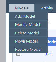 Gränssnitt Så här ser QMM:s gränssnitt ut Models Add model lägg till ny modell Se vidare under rubriken Skapa ny modell i Quadri DCM Modify Model ändra i en befintlig modell Under detta kommando