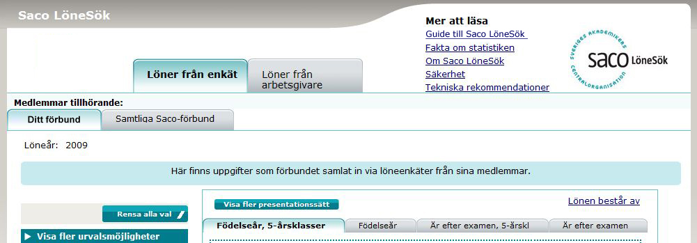 Guide för att komma igång med Saco Lönesök Du når Saco Lönesök genom att logga in på ditt förbunds medlemssidor. Vad är Saco Lönesök?