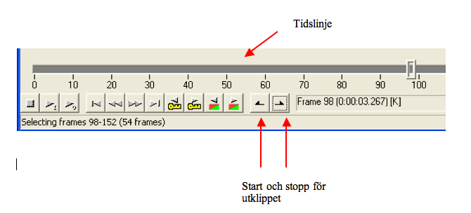 Att använda Fraps 9 12. Använd de två start- och stopp-knapparna för att markera delar av filmen på tidslinjen (jfr figur 8).