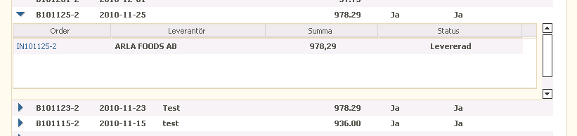 Genom att klicka på inköpsordern