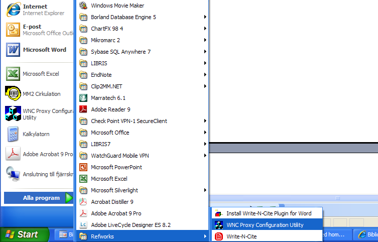 Referera i ett worddokument och skapa en referenslista med Write- N-Cite Nu har vi skapat en liten referensdatabas. Nästa steg är att få in referenserna på rätt ställe i den text vi skriver.