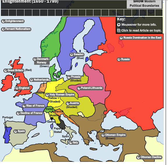 Upplysningstidens karta (interaktiv via länken nedan läs och lär