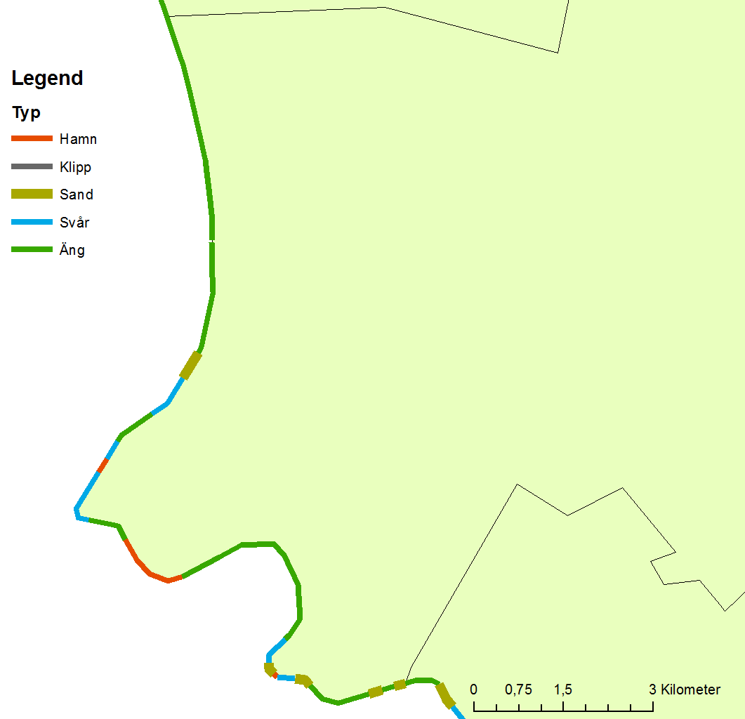 3.6 Kävlinge 3.6.1 Alger på stränder Figur 19 visar fördelningen av de olika strandtyperna längs kusten.