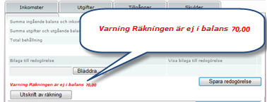 4.5 Summering Fliken Summering visar en sammanställning över inkomster, utgifter, tillgångar och skulder. Det går inte att ändra på dessa uppgifter.