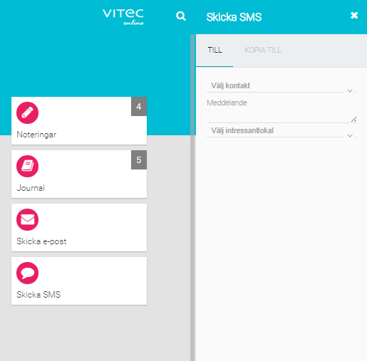 Nyhetsbrev - Vitec Online 2.1 Version SMS Skicka Sms kan du göra från tileslistan över spekulanter och företag samt från beskrivningen för ett enskilt företag.