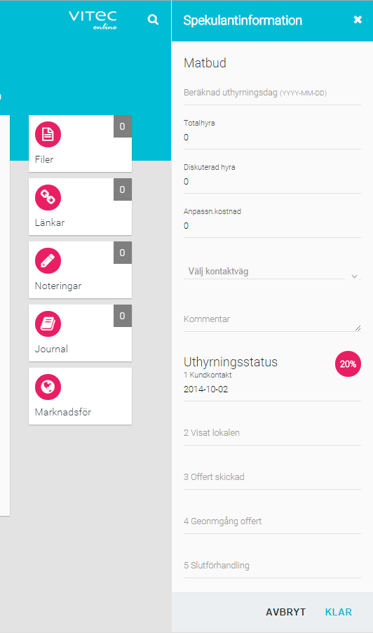 Nyhetsbrev - Vitec Online 2.1 Version Informationen om uthyrningen kommer att fällas ut till höger när du klickar på procentsatserna till vänster om företagsnamnen.