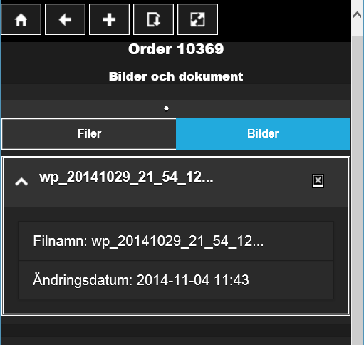 Bilder och dokument En order kan även kopplas till bilder och dokument. Med telefonen kan du ta bilder som bifogas order.