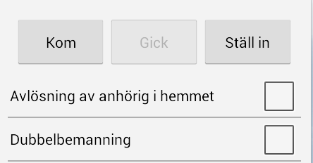 8.4 Registrera insats på besök, hemtjänstpersonal 8.4.1 Registrera insats gällande SoL Hemtjänst För verkställigheten SoL Hemtjänst finns följande insatser att välja i telefonen: Aktivitet/Social