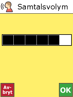 Man ställer in volymen genom att trycka på önskad nivå i listen. Ju svartare desto högre volym. För att provlyssna trycker man på.